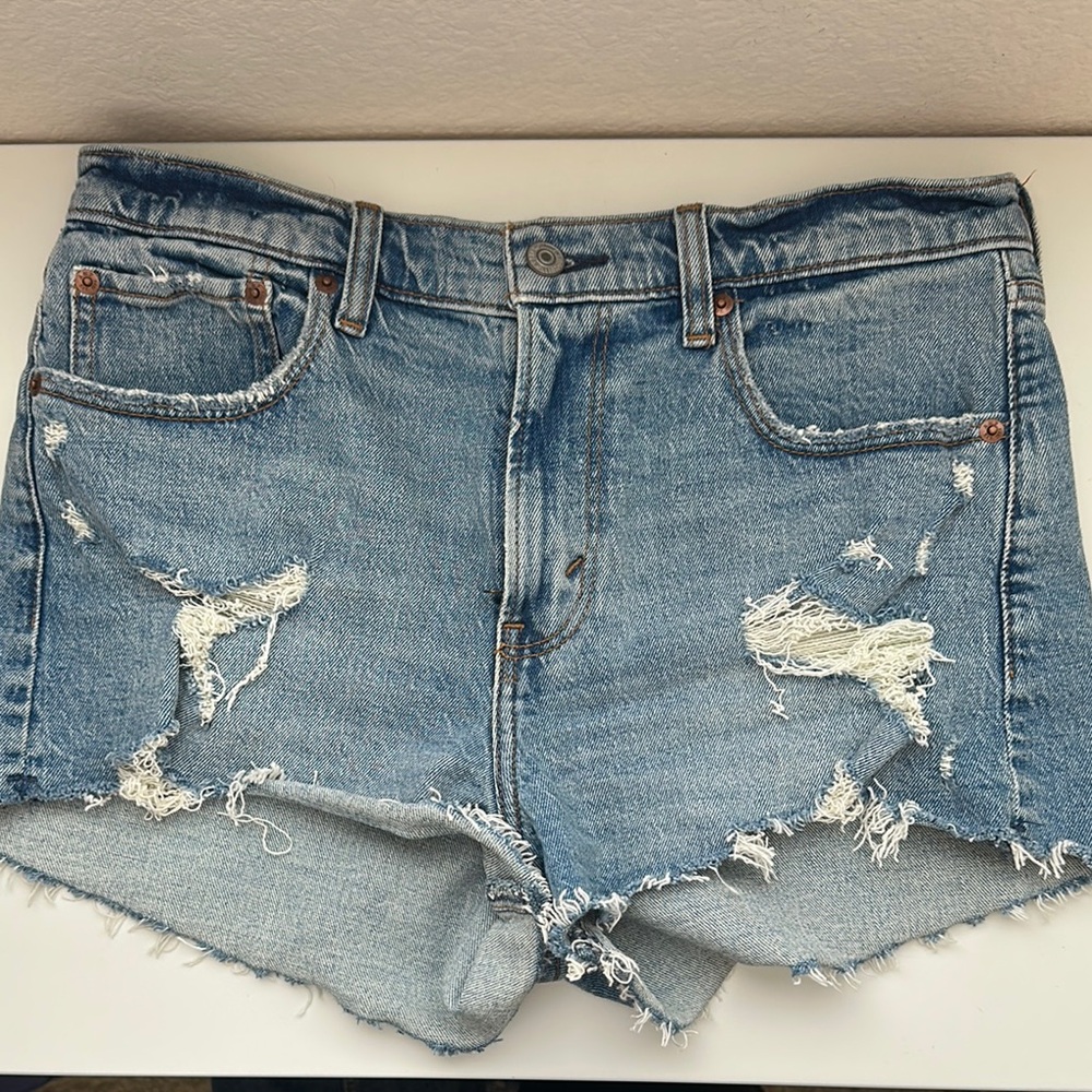 Abercrombie & Fitch Light Blue Distressed Jean Shorts
